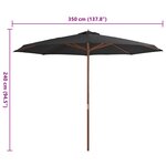 vidaXL Parasol d'extérieur avec mât en bois 350 cm Anthracite