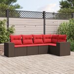 vidaXL Salon de jardin avec coussins 5 Pièces marron résine tressée