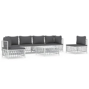 vidaXL Salon de jardin 7 Pièces avec coussins blanc acier