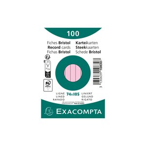 Paquet 100 Fiches Sous Film - Bristol Ligné Non Perforé 74x105mm - Rose - X 40 - Exacompta