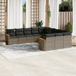 vidaXL Salon de jardin 11 Pièces avec coussins gris résine tressée