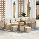 Ensemble de canapé de jardin vidaXL 9 pièces avec coussins beige en poly rotin acacia
