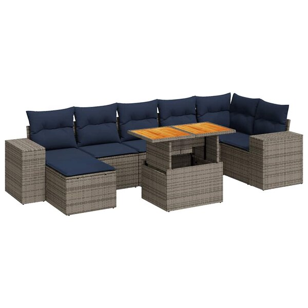 vidaXL Salon de jardin 8 Pièces avec coussins gris résine tressée