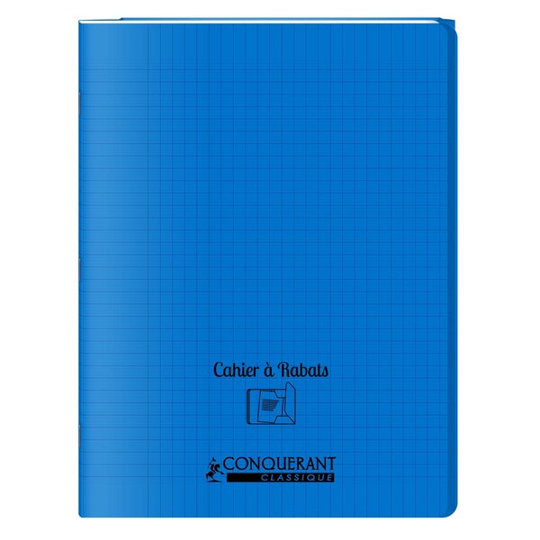 Cahier à rabat agrafé 24x32cm 96P 90G grands carreaux polypro bleu CONQUÉRANT