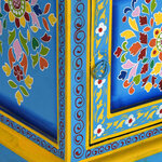 vidaXL Table de chevet Bois de manguier Turquoise Peinture à la main