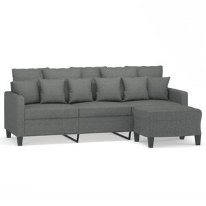 vidaXL Canapé à 3 places avec repose-pieds Gris foncé 180 cm Tissu
