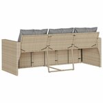 vidaXL Canapé de jardin avec coussins 3 places beige résine tressée