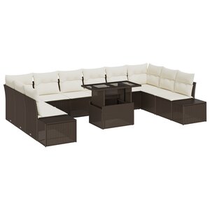 vidaXL Ensemble de canapés de jardin 11 pièces avec coussins brun en poly rattan