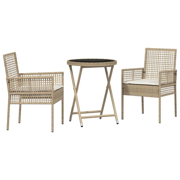 vidaXL Ensemble bistro de jardin 3 Pièces Beige Poly rotin