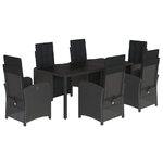 vidaXL Ensemble à manger de jardin coussins 7Pièces Noir Résine tressée