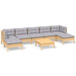 vidaXL Salon de jardin 8 Pièces avec coussins gris Bois de pin