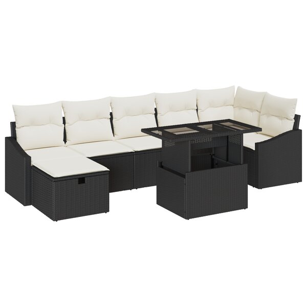 vidaXL Canapé de jardin 8 pièces avec coussins  noir en poly rotin