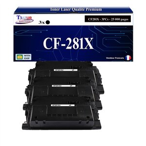 T3AZUR -3x Toners compatibles avec HP CF281X (81X) pour HP LaserJet Enterprise LaserJet Enterprise M630z  M605dn  M605n  M605x  M606dn  M606x  M630dn  M630f  M630h