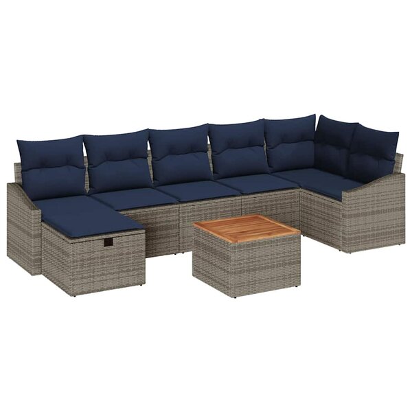 vidaXL Ensemble de canapé de jardin avec coussin 8 Pièces Gris Poly rotin