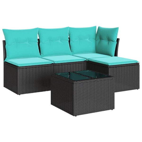 vidaXL Salon de jardin 5 Pièces avec coussins noir résine tressée