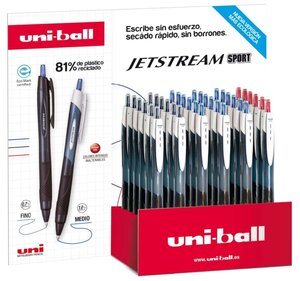 Coffret de présentation Uni-ball JetStream Sport SXN-150E avec 36 stylos à encre pigmentée - Stylo bille 1 mm - Rétractable - Séchage instantané - Idéal pour les gauchers - Couleurs assorties