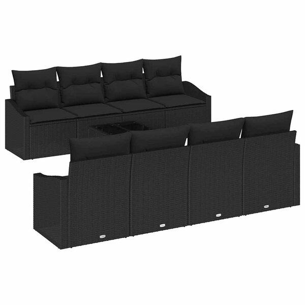 vidaXL Ensemble de Canapés avec coussin 9 Pièces Noir polyrotin