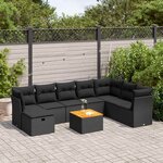 vidaXL Salon de jardin 9 Pièces avec coussins noir résine tressée