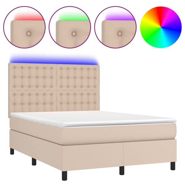 vidaXL Sommier à lattes de lit avec matelas LED Cappuccino 140x200 cm