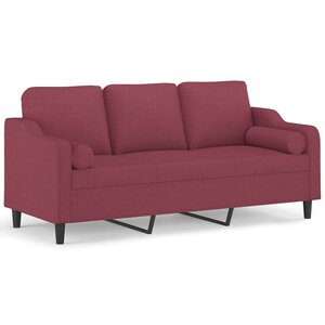 vidaXL Canapé 3 places avec oreillers décoratifs bordeaux 180 cm tissu