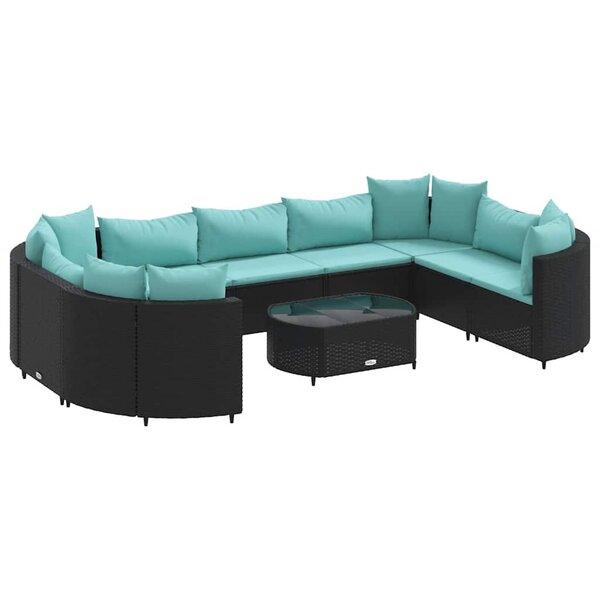 vidaXL Salon de jardin 10 Pièces avec coussins noir résine tressée