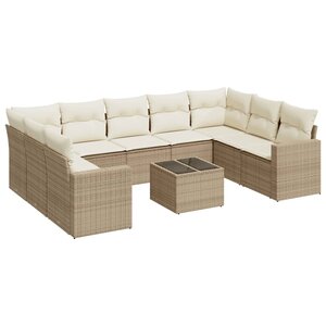 vidaXL Salon de jardin avec coussins 10 Pièces beige résine tressée