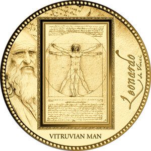 Monnaie VITRUVIAN MAN Da Vinci 1/200 Oz Or 5000 Francs Gabon