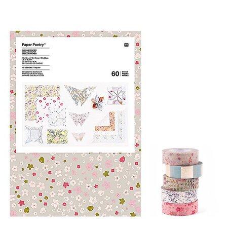 60 feuilles pour origami Bouquet sauvage + Stylo colle