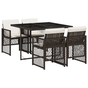 vidaXL Ensemble à manger de jardin 5 Pièces et coussins marron poly rotin