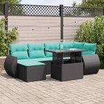 vidaXL Salon de jardin avec coussins 7 Pièces noir résine tressée acacia