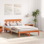 vidaXL Cadre de lit avec tête de lit Marron Ciré 135x190 cm Bois Massif Pin