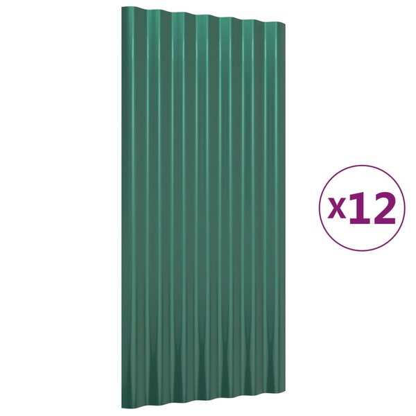 vidaXL Panneaux de toit 12 Pièces Acier enduit de poudre Vert 80x36 cm
