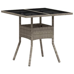 vidaXL Table de jardin avec dessus en verre gris clair résine tressée