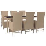 vidaXL Ensemble à manger de jardin et coussins 7 Pièces beige poly rotin