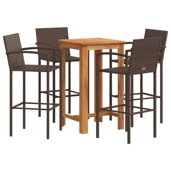 vidaXL Ensemble de bar de jardin 5 Pièces marron bois massif acacia rotin