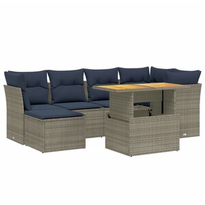 vidaXL Salon de jardin 7 Pièces avec coussins gris résine tressée