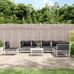 vidaXL Salon de jardin 8 Pièces avec coussins blanc acier