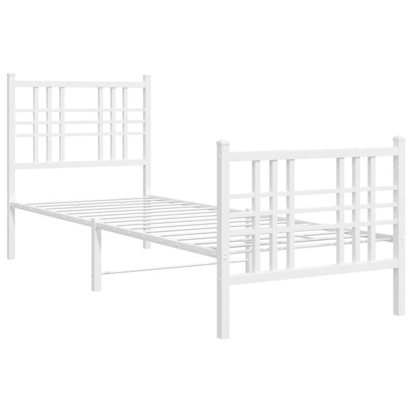 vidaXL Cadre de lit métal avec tête de lit/pied de lit blanc 75x190 cm