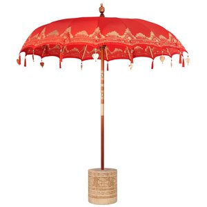 vidaXL Parasol balinais 260 Rouge 210-220 cm Coton et bois massif