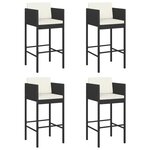 vidaXL Tabourets de bar lot de 4 avec coussins noir résine tressée