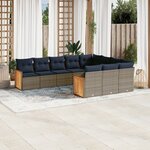vidaXL Salon de jardin 10 Pièces avec coussins gris résine tressée