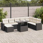 vidaXL Salon de jardin 9 Pièces avec coussins noir résine tressée