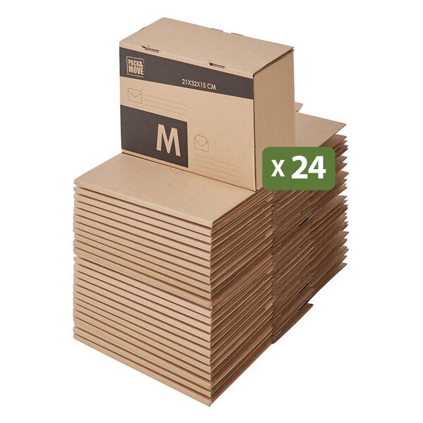 Pack and Move - Lot 24 cartons pour expédition - Taille M - 21 x 32 x 15 cm - Carton renforcé - 20 KG max