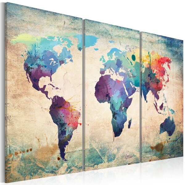 Tableau - carte en couleurs de l'arc-en-ciel - triptyque l x h en cm 90x60