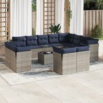 vidaXL Salon de jardin avec coussins 13 Pièces gris résine tressée