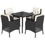 vidaXL Ensemble à manger de jardin coussins 5Pièces Noir Résine tressée