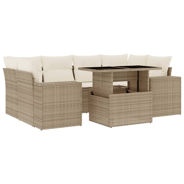 vidaXL Salon de jardin avec coussins 7 Pièces beige résine tressée
