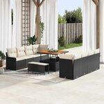 vidaXL Ensemble de canapé de jardin avec coussin 11 Pièces Noir  Crème