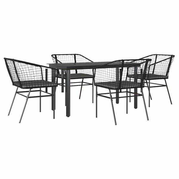 vidaXL Ensemble à manger de jardin et coussins 5 Pièces noir rotin verre
