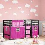 vidaXL Lit mezzanine enfants avec rideaux sans matelas rose 90x190 cm